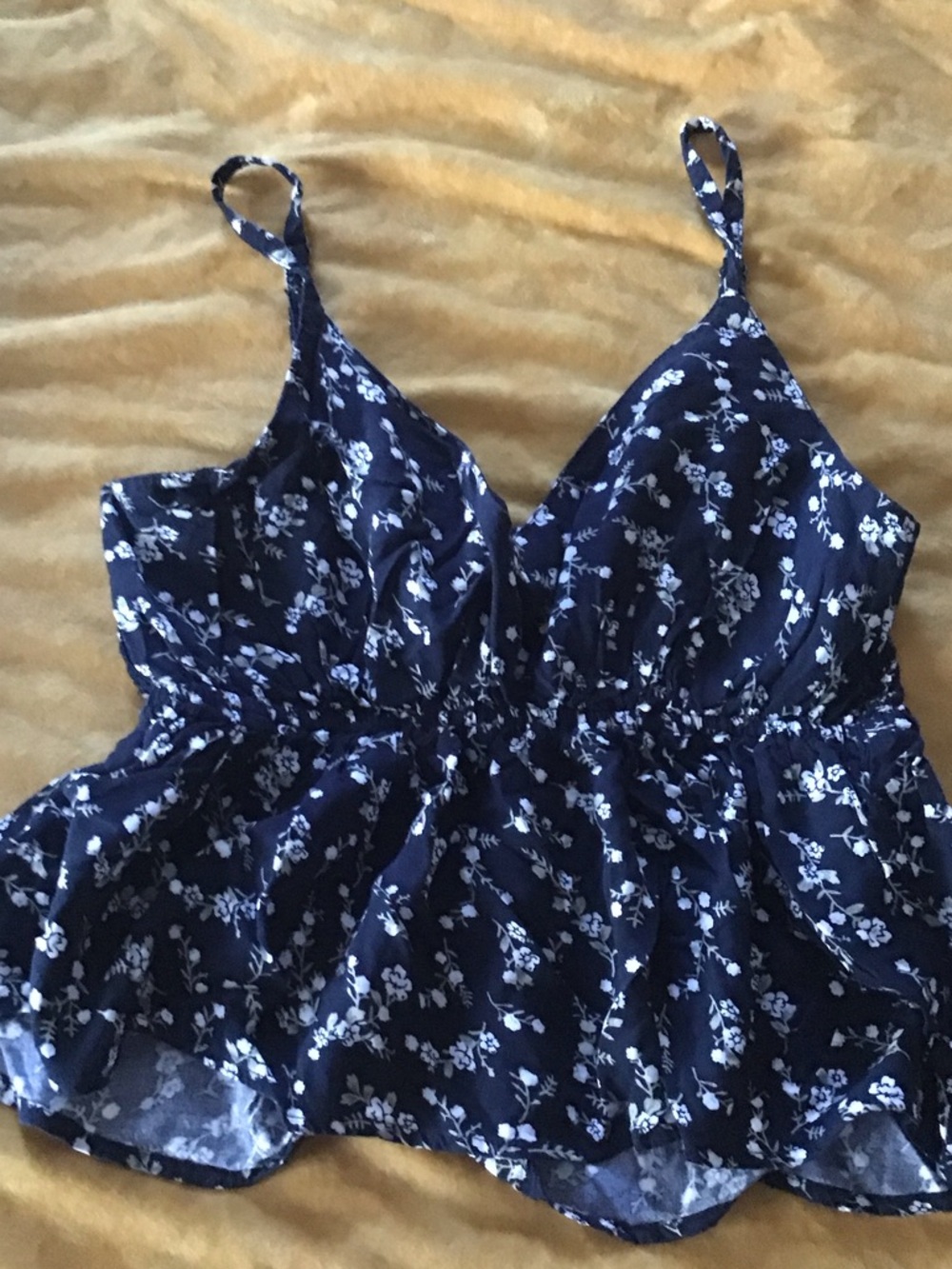 Hollister Navy and White Floral Spaghetti-Strap Top